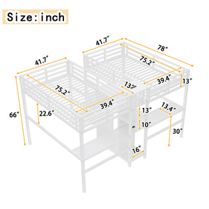 English Elm Twin Metal Loft Bed with Study Desk Wardrobe Shelving and Outlet for Kids Rooms W1580S00373