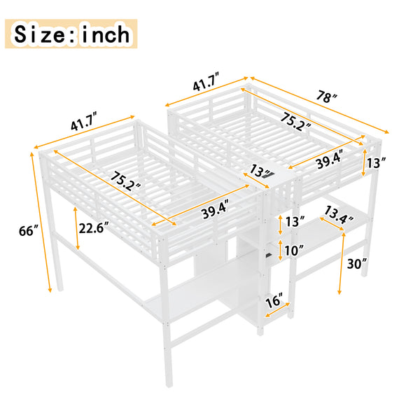 English Elm Twin Metal Loft Bed with Study Desk Wardrobe Shelving and Outlet for Kids Rooms W1580S00373