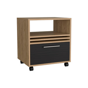 English Elm Nightstand, Mobile 1-Drawer with Shelf in Natural Oak & Black — Sustainable Engineered Wood, Compact Design B097P262382