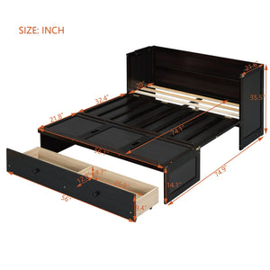 English Elm Full Size Wall Murphy Bed Cabinet with Storage Drawer and Built-in Usb Charging Espresso N708P205903P