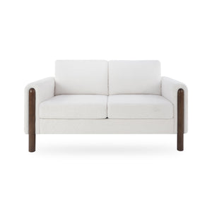 English Elm Comfy Mid-century Modern Loveseat with Walnut Legs Teddy Fabric 2-seat Small Space Sofa White W2308P463600