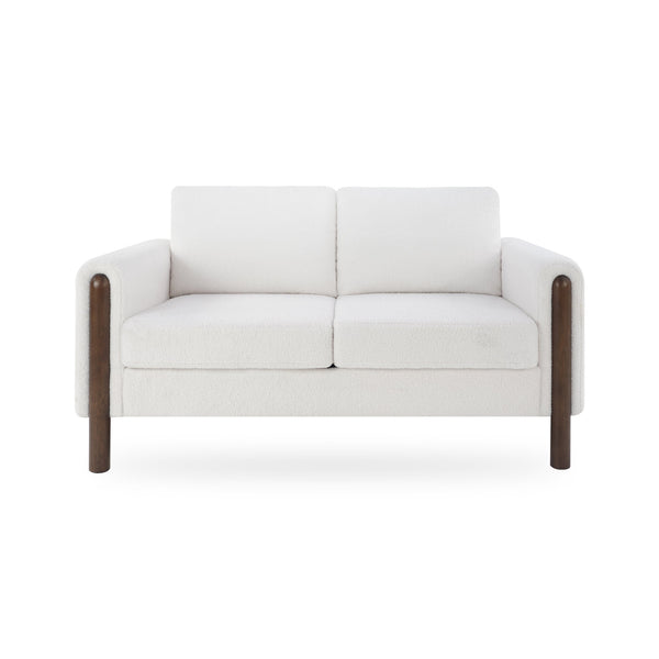 English Elm Comfy Mid-century Modern Loveseat with Walnut Legs Teddy Fabric 2-seat Small Space Sofa White W2308P463600