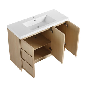 English Elm 48" Floating Bathroom Vanity Dual Ceramic Vessel Sinks Oak Finish Soft Close Doors W999S00511