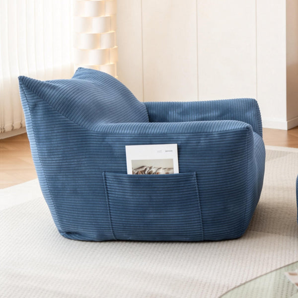 English Elm Bean Bag Chair with Armrests Shredded Foam Fill Oversized Lounge Seat for Adults Blue W5385P433246