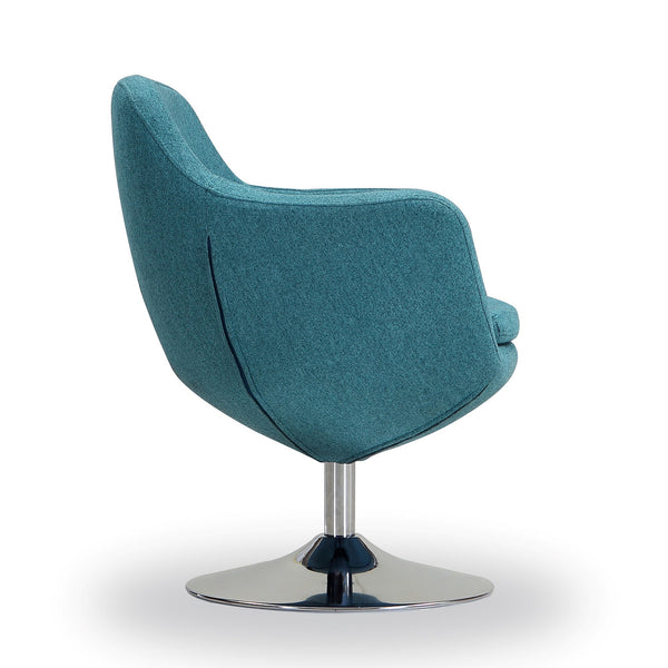 English Elm Caisson Upholstered Swivel Lounge Chair with Chrome Base, Faux Leather, Foam Padding, 360° Comfort Teal B365P397952