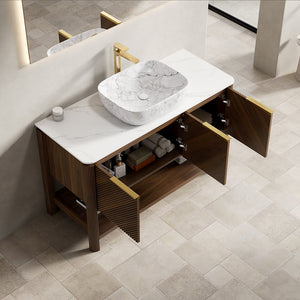 English Elm Dipa 48 Inch Floating Bathroom Vanity Walnut Cabinet Sintered Stone Top Led Sensor W2615S00513