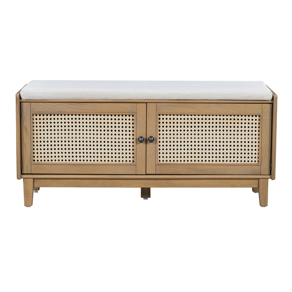 English Elm Trexm Bohemian Rattan Storage Bench Cushioned Seat Shoe Cabinet for Entryway N715P308012D