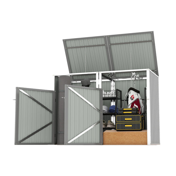 English Elm Garbage Bin Shed Galvanized Steel Enclosure for Two Cans Outdoor Weather Resistant Light Gray W1598P357715