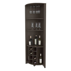 English Elm Hampton Tall Bar Cabinet with Wine Rack Glass Holder and Enclosed Storage Shelves B128S00207