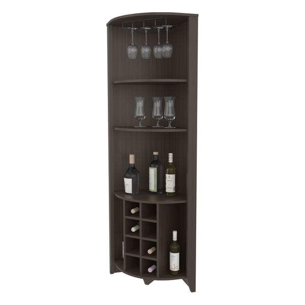 English Elm Hampton Tall Bar Cabinet with Wine Rack Glass Holder and Enclosed Storage Shelves B128S00207