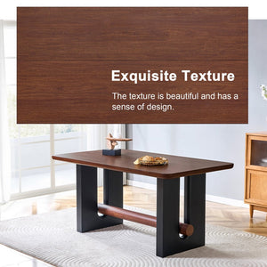 English Elm All-mdf Walnut Top Dining Table Seats Four with Matte Black Base for Small Spaces W3875S00025
