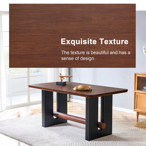 English Elm All-mdf Walnut Top Dining Table Seats Four with Matte Black Base for Small Spaces W3875S00025
