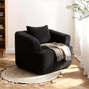 English Elm 360° 360 Swivel Teddy Velvet Accent Chair Plush Cocoon Seat for Living Room or Bedroom Black W5385P433221