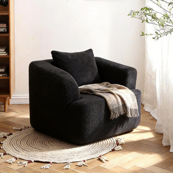 English Elm 360° 360 Swivel Teddy Velvet Accent Chair Plush Cocoon Seat for Living Room or Bedroom Black W5385P433221