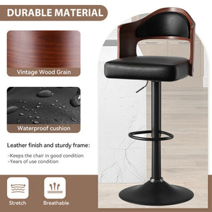 English Elm Swivel Bar Stools Set Of 2 - Adjustable Height, Comfortable Pu Leather & Bentwood Design For Dining T3950P394218-GIGA