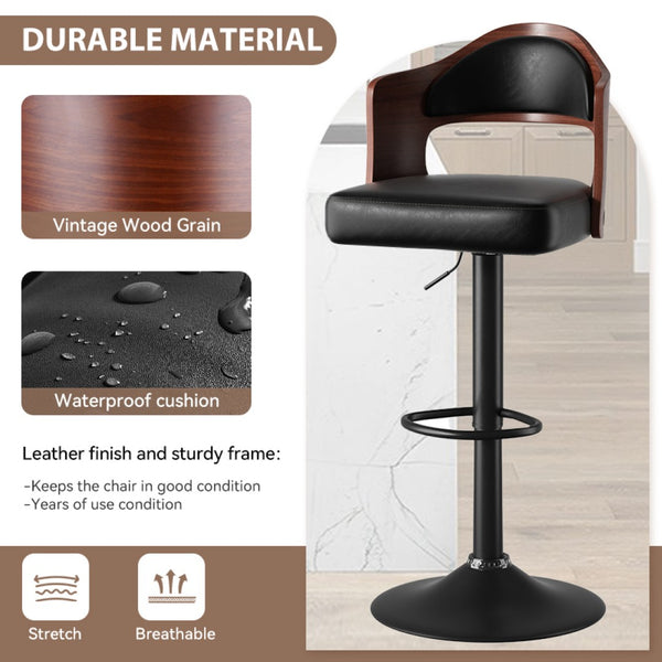 English Elm Swivel Bar Stools Set Of 2 - Adjustable Height, Comfortable Pu Leather & Bentwood Design For Dining T3950P394218-GIGA