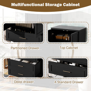 English Elm 72.2'' Tall Freestanding Bathroom Cabinet with 3 Drawers, Adjustable Shelf, Soft-Close Doors, Modern Elegant Design Black N729P296769B