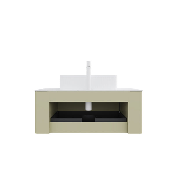 English Elm Dina Floating Bathroom Vanity Sintered Stone Top Glass Basin Striped Plywood Cabinet W2615S00566