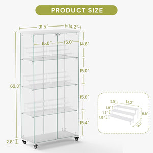 English Elm 4 Tier Glass Display Cabinet - Elegant Double Door Design With Locks & Adjustable Shelves For Every Space W1668P241907