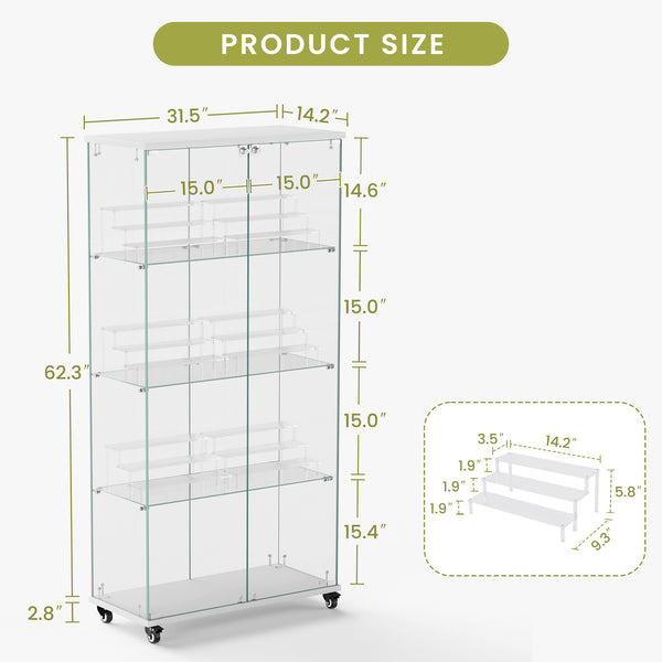 English Elm 4 Tier Glass Display Cabinet - Elegant Double Door Design With Locks & Adjustable Shelves For Every Space W1668P241907