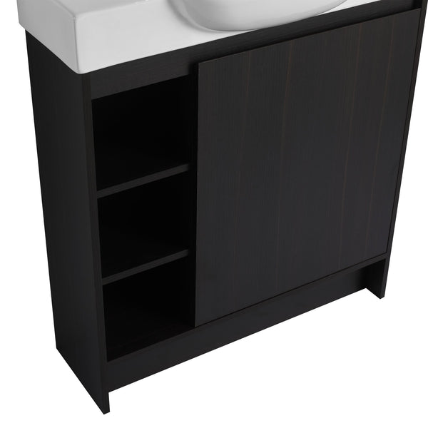 English Elm 30'' Freestanding vanity with white ceramic sink, soft-close doors, water-resistant melamine finish, modern handle design Dark Oak W999P310760