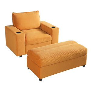 English Elm Christopher Knight Home® - 42.8" Oversized Chaise Lounge with Storage Ottoman, Corduroy Upholstery, USB Port & Cup Holders for Cozy Living Space Yellow N765P350851Y
