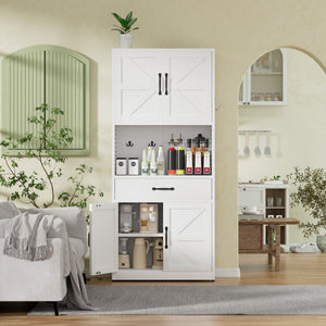 English Elm 71 Inch Steel Kitchen Pantry Cabinet with Adjustable Shelves Drawer and Hooks Modern White T2398P413028