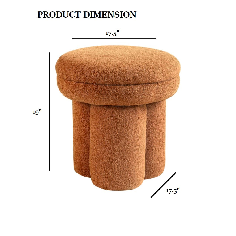 English Elm Saddle Saddle Brown Mushroom Accent Stool — 17.5" Round Shearling Ottoman, Plush Pedestal Base Cozy Seat B2741P388378