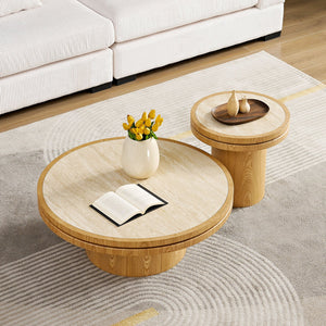 English Elm 19.49 Inch Round Sintered Stone Top Mdf Pedestal Side Table for Modern Living Spaces W876P460753
