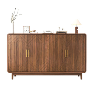 English Elm Sideboard Buffet with Four Doors Carved Edges Gold Handles Adjustable Shelves Dining Room W5389P463456