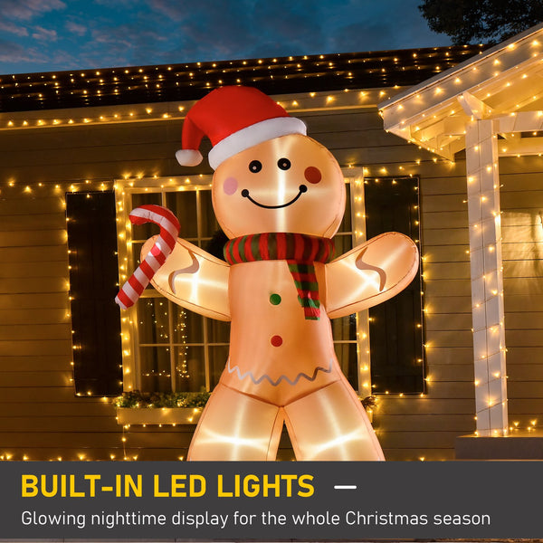 English Elm Homcom 8Ft Inflatable Gingerbread Man With Candy Cane – Led Lights For Festive Outdoor Décor! W2225P249966