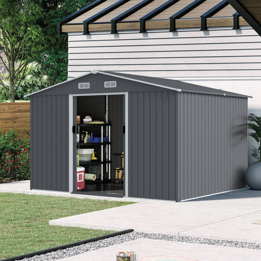 English Elm 8*12 Galvanized Steel Storage Shed Sloped Roof Weather Resistant Outdoor Structure W2911P205961