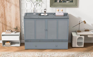 English Elm Queen Murphy Wall Bed with Pull Out Drawer and Built in Usb Charging Cabinet Gray N708P205905E