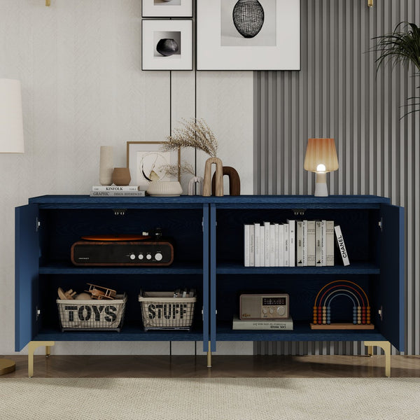 English Elm Modern 4-door Sideboard with Carved Surface, Adjustable Shelves, Spacious Storage for Entryway & Living Room W2696P280000