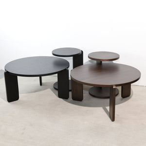 English Elm 32.68 Inch Black Oak Veneer Nesting Round Coffee Table Set for Modern Living Rooms W2899P435700