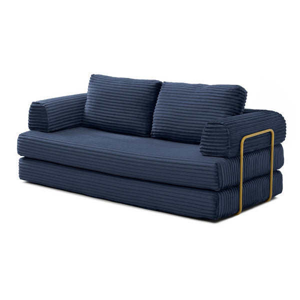 English Elm Convertible Floor Sofa Futon with Corduroy Upholstery for Living Room Lounging and Sleeping Blue W1117P434731