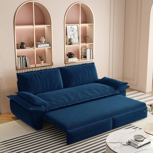 English Elm 73.2" Queen Sleeper Sofa Convertible Corduroy Loveseat for Guest Room or Living Space Blue W1885S00332