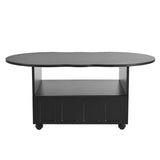 English Elm Flexible Cream Style Coffee Table With 2 Brake Wheels, Cloud Top Side Table With Drawer, Irregular Center Table With Large Storage For Living Room, Black, 39.37''X 23.6''