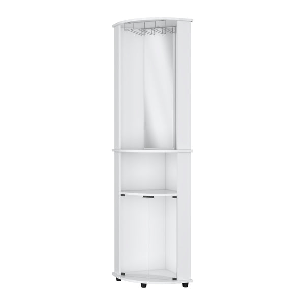 English Elm White Corner Bar Cabinet with Glass Door Wine Rack and Three Tier Open Shelving B062P461071
