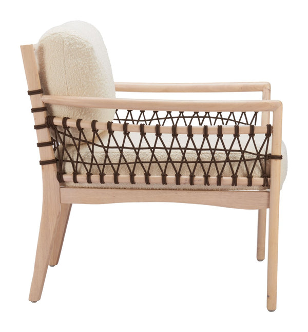 Wezly Modern Ivory Lounge Chair - Textured Fabric and Whitewashed Rubberwood for Stylish Comfort