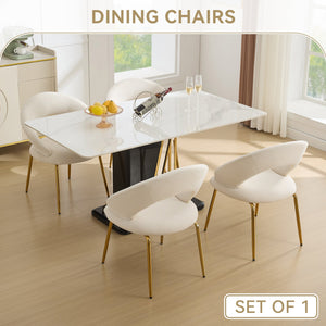 English Elm 061-Set Of 1 Elegant White Velvet Dining Chair With Curved Backrest & Luxe Gold Metal Legs For Style W527P255475