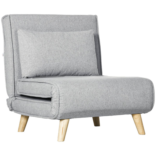 English Elm HOMCOM Convertible Chair Bed with 6-Position Backrest, Linen Feel Sleeper Chair, Space-Saving Bed W2225P217713