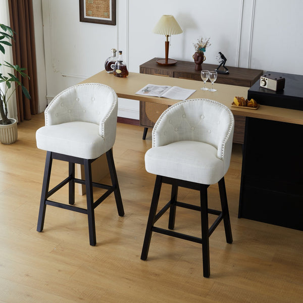 English Elm Christopher Knight Home® - 33.25" Swivel Counter Stools Set of 2 — 360° Upholstered Button-Tufted Armless Bar Stools, Black-Beige N780P185530B