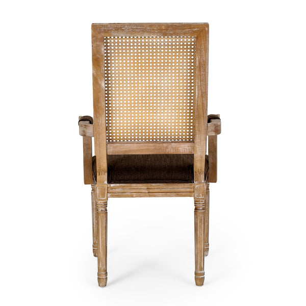 English Elm Dining Chairs Set of 2 Cane Back Rubberwood Armchair French Country Upholstered Seat N769P433301Z