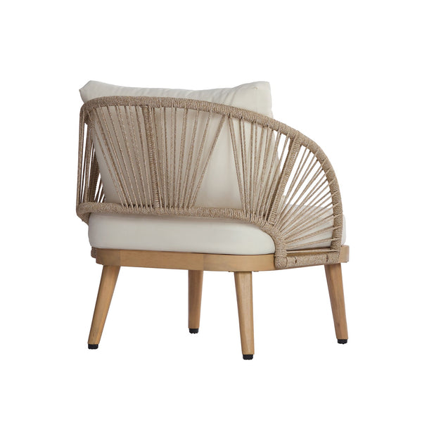 English Elm 4-piece Acacia Outdoor Lounge Set with Rope Woven Arms Slatted Table and Cushions N767P368978L