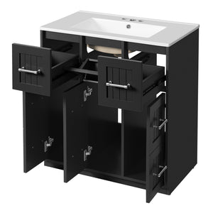 English Elm 30inch Bathroom Vanity with Undermount Sink, Tip-Out Tray, Soft-Close Doors, Spacious Drawers & Handles Black N710P331580B