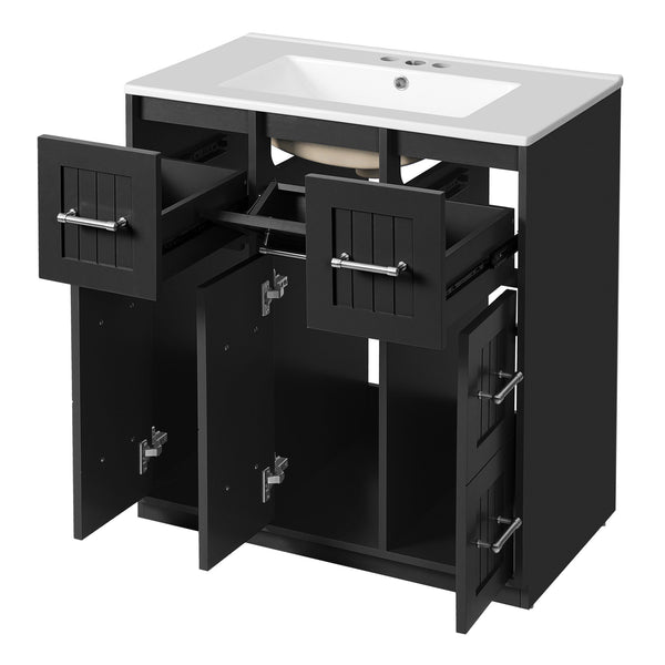 English Elm 30inch Bathroom Vanity with Undermount Sink, Tip-Out Tray, Soft-Close Doors, Spacious Drawers & Handles Black N710P331580B