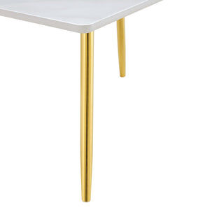 English Elm Modern Marble Look Glass Top Dining Table with Gold Tapered Legs Seats Six W1151S04622