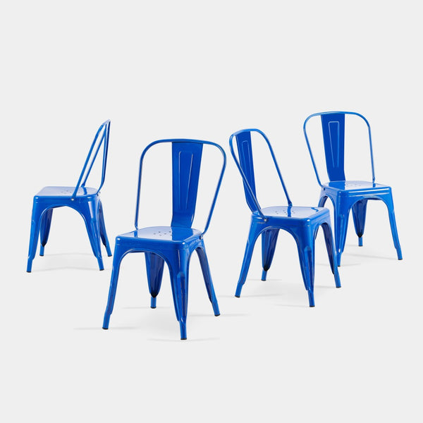 English Elm Set Of 4 High Gloss Blue Metal Dining Chairs - Lightweight, Stackable, Easy To Clean, Modern Design B347P383411-GIGA