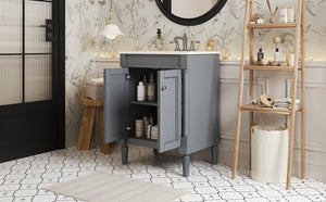 English Elm 24'' Modern Bathroom Vanity with Ceramic Basin, Solid Wood Frame, Soft-Close Doors, Ample Storage Grey N710P190503E